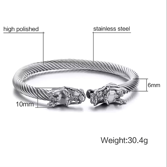 Dragon Viking Sterling Silver Plated Stainless Steel Bangle Cuff Bracelet - Picture 10 of 16